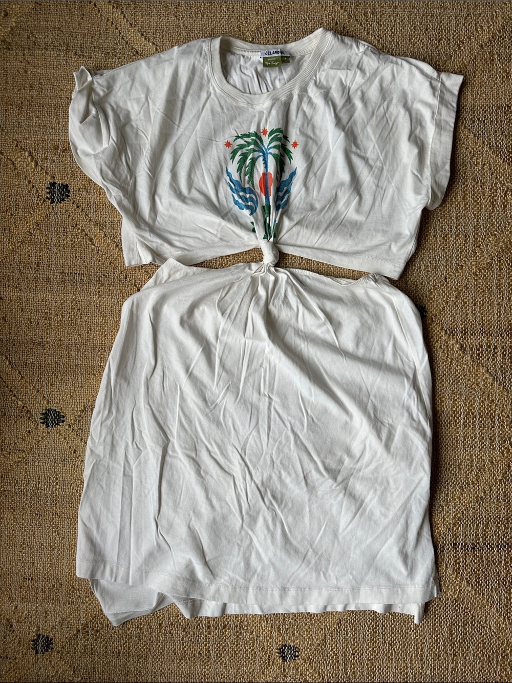 Anthropologie White Cropped Knot Front Palm Graphic Top